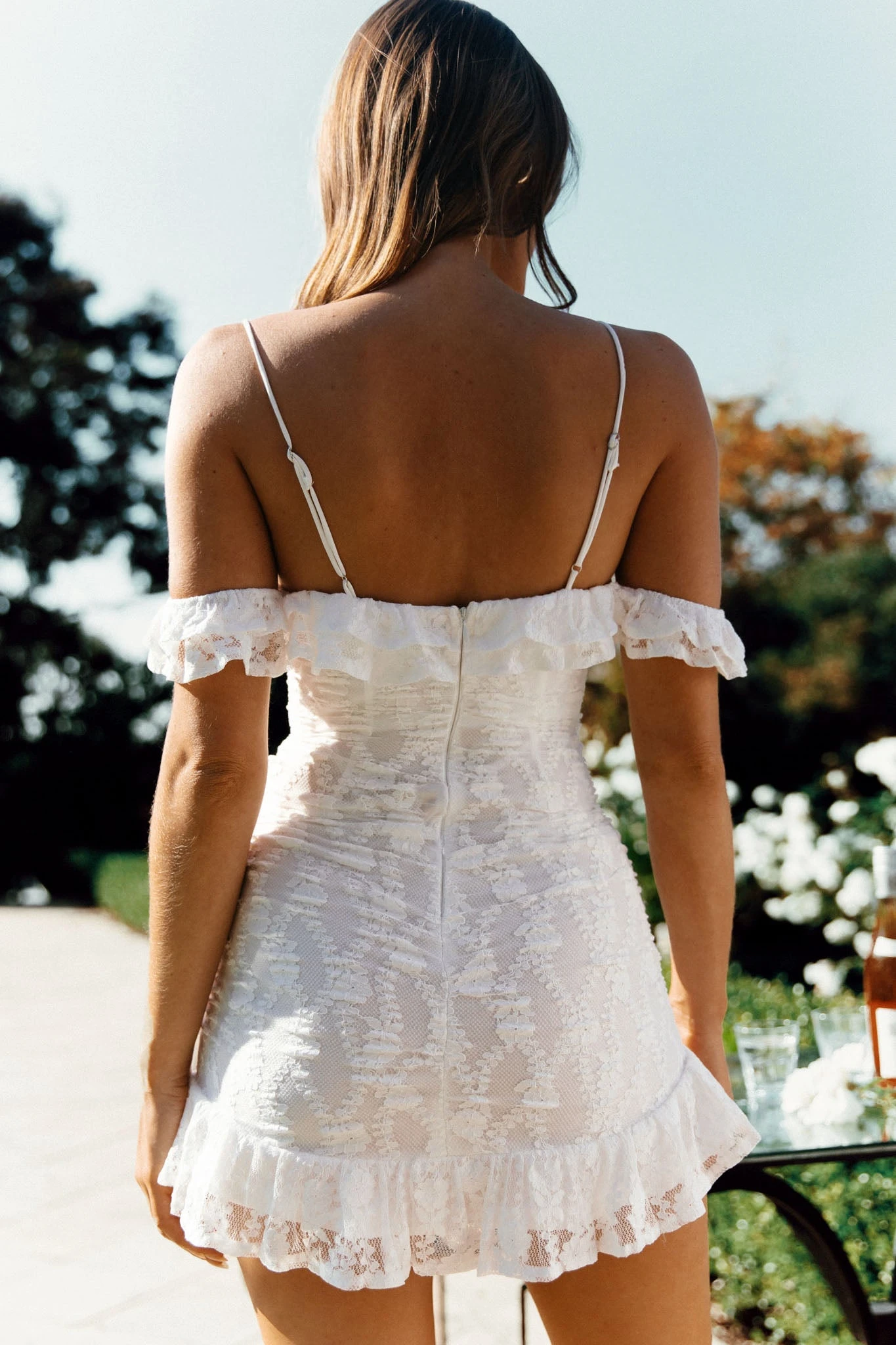 Matilda Frill Trim Lace Overlay Gold Bead Dress White 4 Matilda Frill Trim Lace Overlay Gold Bead Dress White - Image 2