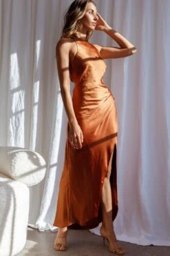 Sonoma Halterneck Faux Wrap Twist Back Maxi Dress Chocolate -Selfie Leslie Shop CM1272B01 CHOCOLATE 7