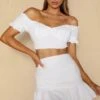 Rise And Shine Shirred Bodice Tied Back Crop Top White 1 Rise And Shine Shirred Bodice Tied Back Crop Top White -Selfie Leslie Shop CM1288B TWHITE 1