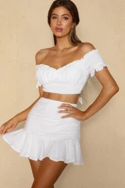 Rise And Shine Shirred Bodice Tied Back Crop Top White -Selfie Leslie Shop CM1288B TWHITE 5