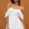 Darcy Ruffle Neckline Lace Bodice Romper White -Selfie Leslie Shop CM1310D WHITE 1