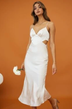 City Lights Cut-Out Waist Strappy Back Midi Dress Champagne -Selfie Leslie Shop CM1380B CHAMPAGNE 8