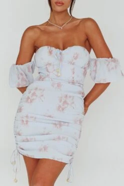 Summer In Paradise Sweetheart Neckline Ruched Side Dress Printed Blue -Selfie Leslie Shop CM1399B 20BLUE 4