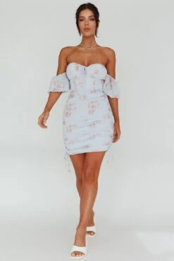 Summer In Paradise Sweetheart Neckline Ruched Side Dress Printed Blue -Selfie Leslie Shop CM1399B 20BLUE 6