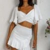 Hand In Mine Crossover Bodice Bell Sleeve Crop Top White 2 Hand In Mine Crossover Bodice Bell Sleeve Crop Top White -Selfie Leslie Shop CM1405B01 T 20WHITE 1