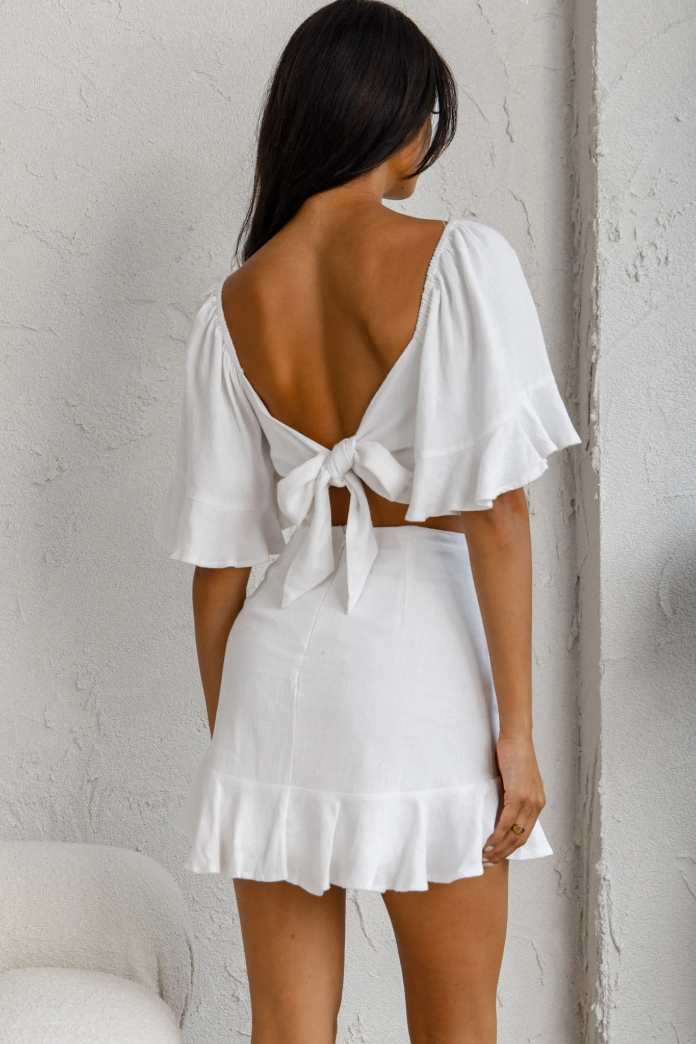 Hand In Mine Crossover Bodice Bell Sleeve Crop Top White 4 Hand In Mine Crossover Bodice Bell Sleeve Crop Top White - Image 2