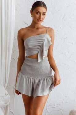 Bridie One Shoulder Shirred Mini Dress Pistachio -Selfie Leslie Shop CM1431J 20PISTACHIO 4