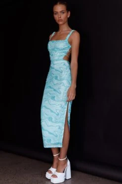 Dream Crush Lace-Up Back Side Split Midi Dress Marbled Green -Selfie Leslie Shop CM1460D01 20GREEN 2