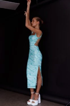 Dream Crush Lace-Up Back Side Split Midi Dress Marbled Green -Selfie Leslie Shop CM1460D01 20GREEN 5