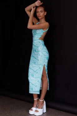 Dream Crush Lace-Up Back Side Split Midi Dress Marbled Green -Selfie Leslie Shop CM1460D01 20GREEN 7