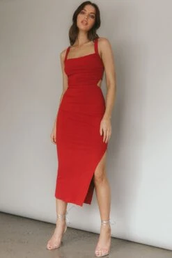 Dream Crush Lace-Up Back Side Split Midi Dress Wine -Selfie Leslie Shop CM1460D 20WINE 2