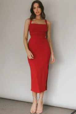 Dream Crush Lace-Up Back Side Split Midi Dress Wine -Selfie Leslie Shop CM1460D 20WINE 4