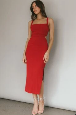 Dream Crush Lace-Up Back Side Split Midi Dress Wine -Selfie Leslie Shop CM1460D 20WINE 6