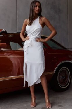 Casa Del Mar One-Shoulder Ruched Midi Dress White -Selfie Leslie Shop CM1510J01 WHITE 7