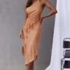 Casa Del Mar One-Shoulder Ruched Midi Dress Tangerine -Selfie Leslie Shop CM1510J01 20TANGERINE 1