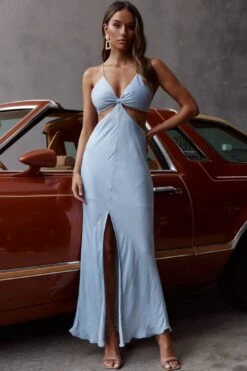 All That Glitters Front Split Tied Back Maxi Dress Blue -Selfie Leslie Shop CM1512B BLUE 6