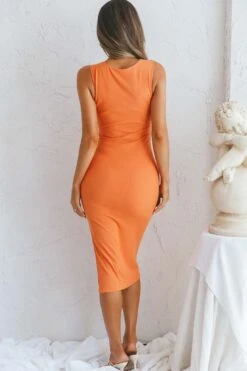 Vertigo Double Twist Feature Side Split Midi Dress Mango -Selfie Leslie Shop CM1527DMANGO 5