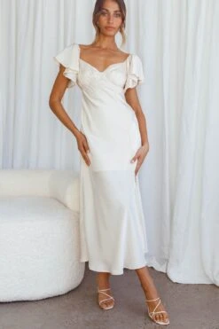 Park Avenue Flutter Sleeve Side Split Midi Dress Ivory -Selfie Leslie Shop CM1529J IVORY 2
