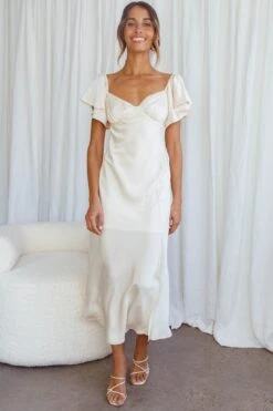 Park Avenue Flutter Sleeve Side Split Midi Dress Ivory -Selfie Leslie Shop CM1529J IVORY 7