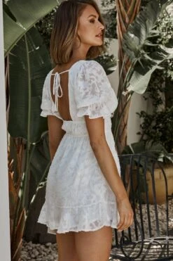 Lilibet Puff Sleeve Elasticated Waist Textured Dress White -Selfie Leslie Shop CM1531B01 20WHITE 7