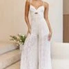 Just Like Heaven Crossover Bust Wide Leg Lace Jumpsuit White 2 Just Like Heaven Crossover Bust Wide Leg Lace Jumpsuit White -Selfie Leslie Shop CM1537D 20WHITE 1