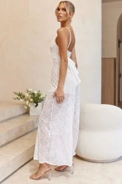 Just Like Heaven Crossover Bust Wide Leg Lace Jumpsuit White -Selfie Leslie Shop CM1537D 20WHITE 4