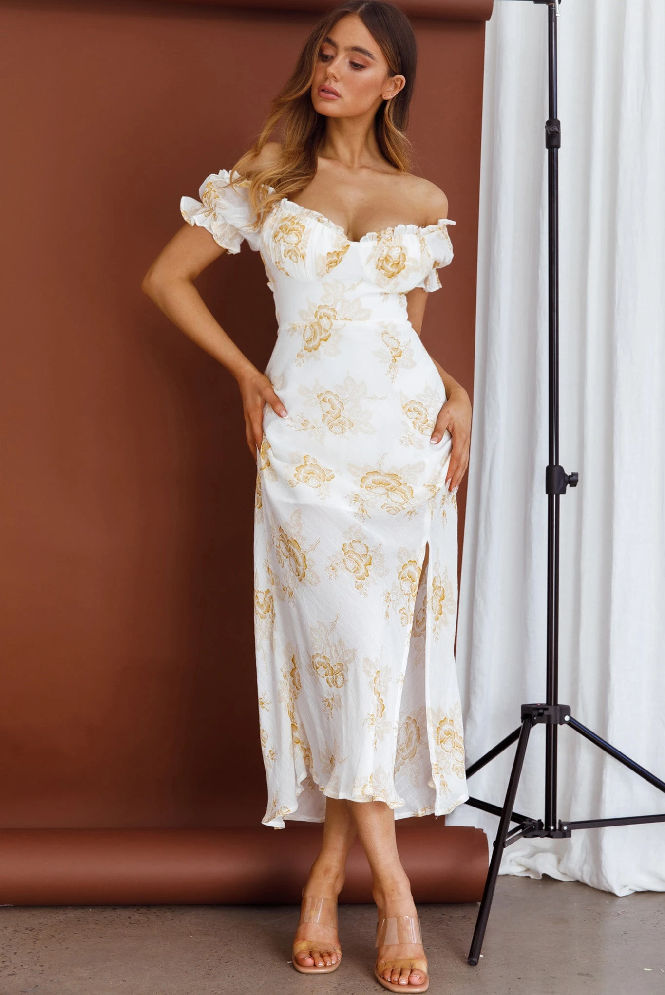 Pixie Puff Sleeve Midi Dress Floral Yellow 3 Pixie Puff Sleeve Midi Dress Floral Yellow