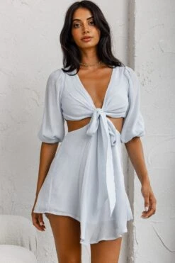 Sunshine Sweetie Cut-Out Waist Tie Feature Mini Dress Steel Blue 11 Sunshine Sweetie Cut-Out Waist Tie Feature Mini Dress Steel Blue -Selfie Leslie Shop CM1560B 20STEEL 20BLUE 4