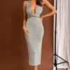 Moon River Plunging Neckline Midi Dress Sage -Selfie Leslie Shop CM1561B 20SAGE 1
