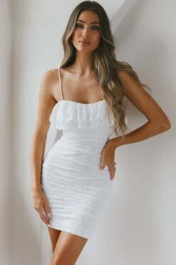 Kaari Lace Ruffle Mini Dress White -Selfie Leslie Shop CM1586BWHITE 5