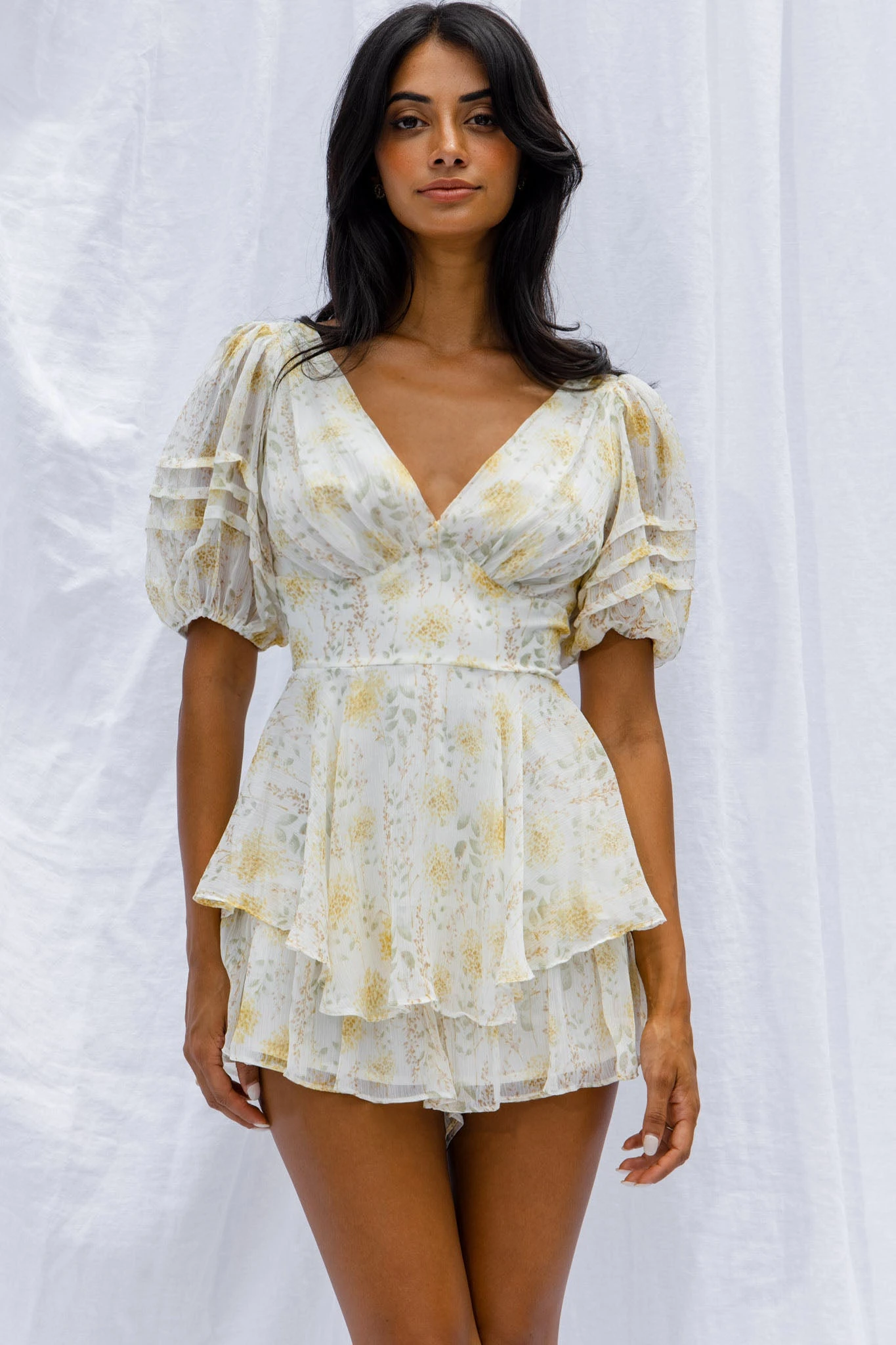 Sun Drops Puff Sleeve Keyhole Back Romper Floral Print Mint 6 Sun Drops Puff Sleeve Keyhole Back Romper Floral Print Mint - Image 4