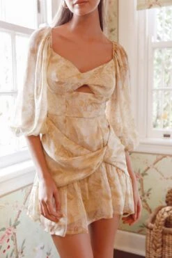 Tresa Twist Front Flounce Hem Mini Dress Floral Yellow -Selfie Leslie Shop CM1603J01 20YELLOW 4