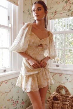 Tresa Twist Front Flounce Hem Mini Dress Floral Yellow -Selfie Leslie Shop CM1603J01 20YELLOW 6