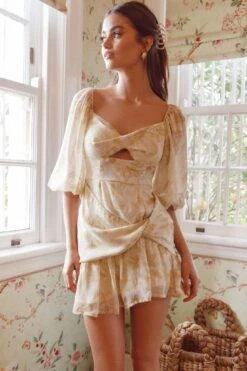 Tresa Twist Front Flounce Hem Mini Dress Floral Yellow -Selfie Leslie Shop CM1603J01 20YELLOW 7