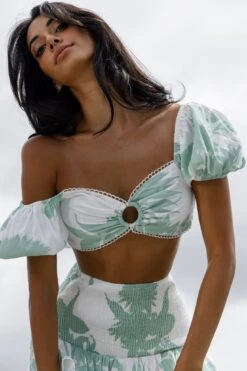 Escape With Me Shirred Mini Skirt Printed Sage -Selfie Leslie Shop CM1644J S 20SAGE 2