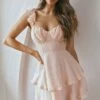 Theory Sweetheart Neckline Frill Strap Mini Dress Textured Peach