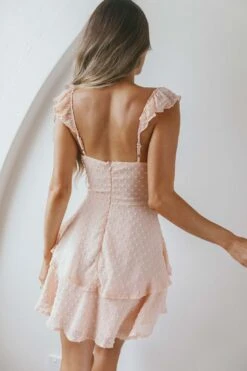 Theory Sweetheart Neckline Frill Strap Mini Dress Textured Peach -Selfie Leslie Shop CM1645J 20PEACH 8