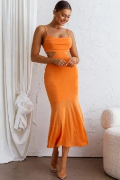 Mamacita Pleated Bust Midi Dress Tangerine -Selfie Leslie Shop CM1661D 20TANGERINE 6