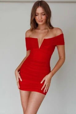 Equinoxe V-Bust Ruched Mini Dress Red -Selfie Leslie Shop CM1685H 20RED 6