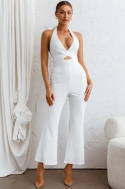 Azul Halterneck Flared Jumpsuit White -Selfie Leslie Shop CM1709D 20WHITE 2