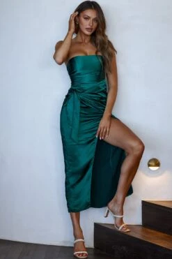 Gianna Strapless Waist Tie Midi Dress Forest Green -Selfie Leslie Shop CM1739J01 20FOREST 20GREEN 8