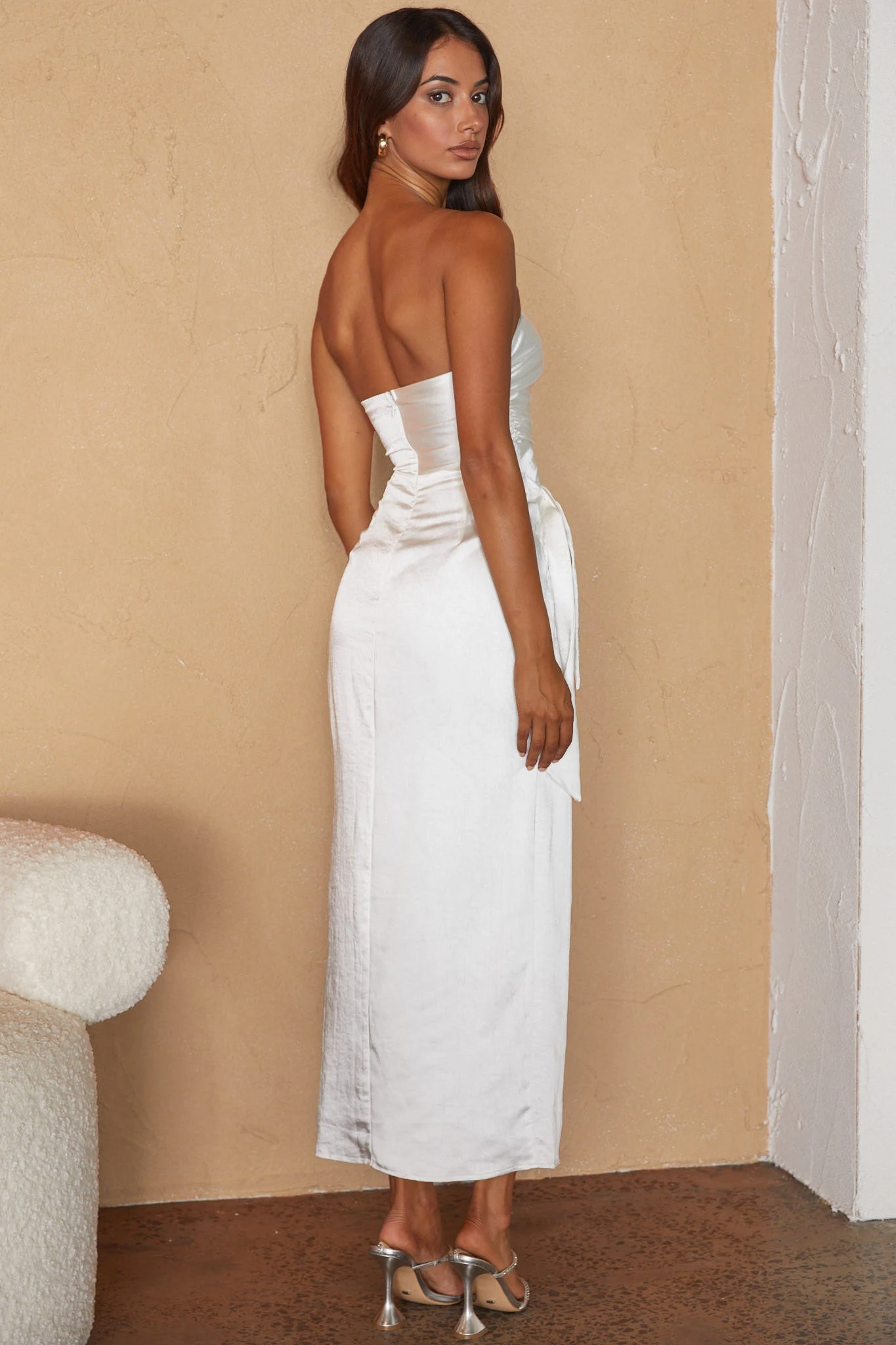Gianna Strapless Waist Tie Midi Dress White 4 Gianna Strapless Waist Tie Midi Dress White - Image 2