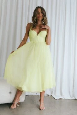 Surreal Lace-Up Back Tulle Midi Dress Lemon -Selfie Leslie Shop CM2003D 20LEMON 2