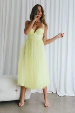 Surreal Lace-Up Back Tulle Midi Dress Lemon -Selfie Leslie Shop CM2003D 20LEMON 5