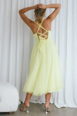 Surreal Lace-Up Back Tulle Midi Dress Lemon -Selfie Leslie Shop CM2003D 20LEMON 9