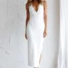 Uptown Girl V-Neckline Midi Dress White -Selfie Leslie Shop CM4030D 20WHITE 1