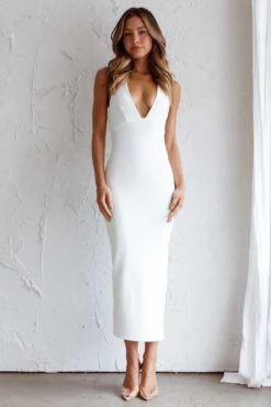 Uptown Girl V-Neckline Midi Dress White -Selfie Leslie Shop CM4030D 20WHITE 6