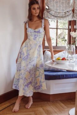 Sweet Pea Tied Shoulder Midi Dress Floral Purple -Selfie Leslie Shop CM4048D 20PURPLE 1