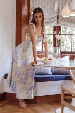 Sweet Pea Tied Shoulder Midi Dress Floral Purple -Selfie Leslie Shop CM4048D 20PURPLE 5