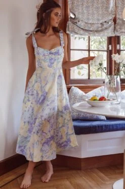 Sweet Pea Tied Shoulder Midi Dress Floral Purple -Selfie Leslie Shop CM4048D 20PURPLE 6